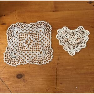 Vintage Handmade Crochet Doilies Set Square & Heart Cotton Lace Table Decor